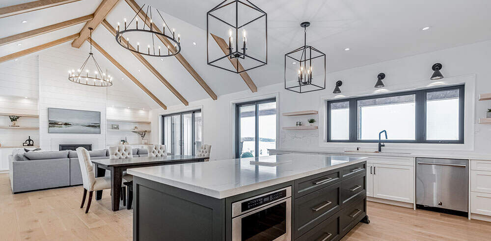 Vaulted great room and kitchen